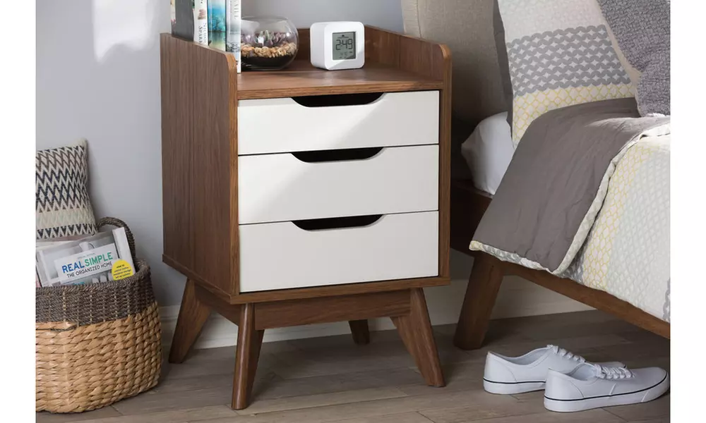 Brighton White and Walnut Wood 3-Drawer Storage Nightstand - Primary Image