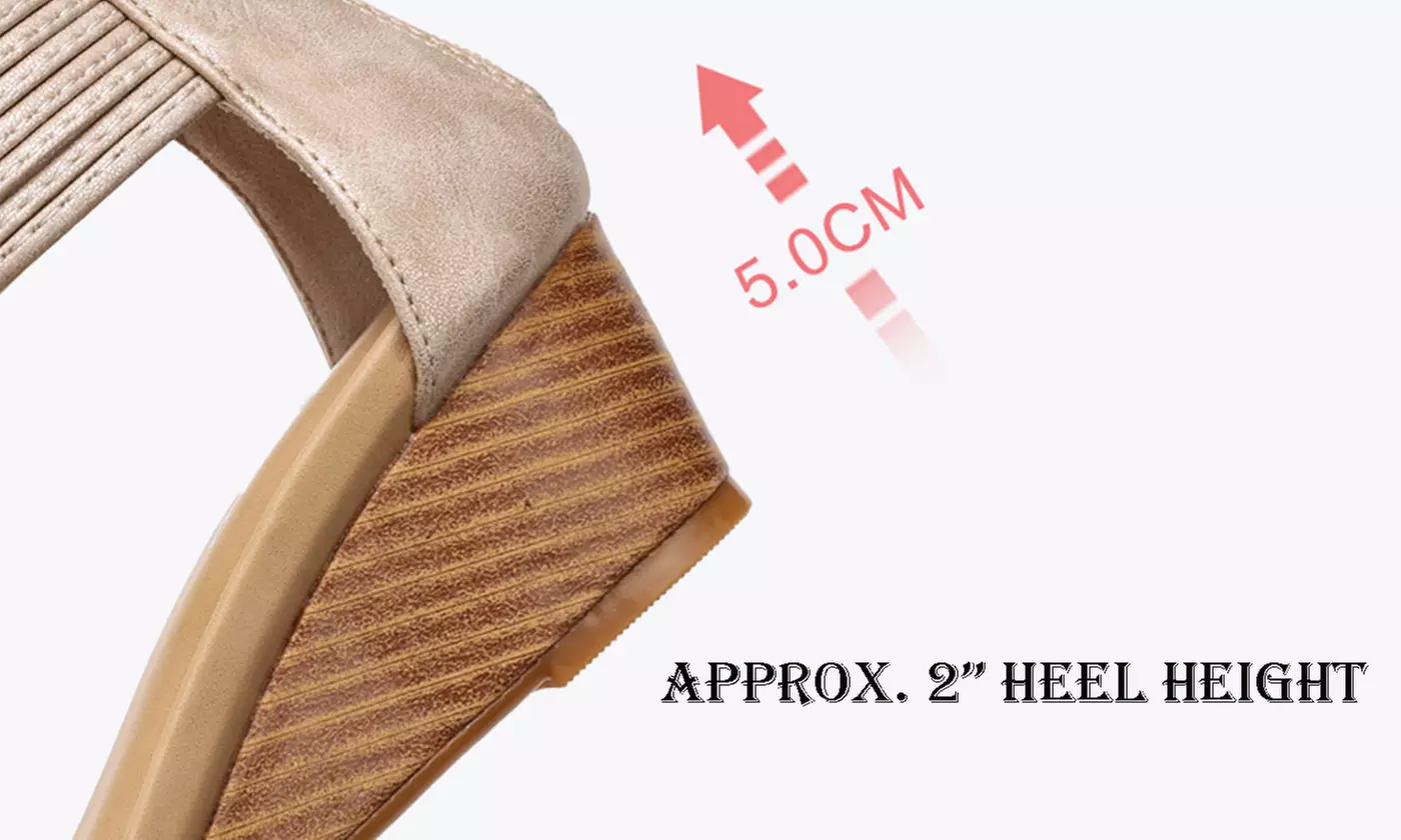 Women's Open Toe T-strap Low Wedge Sandals