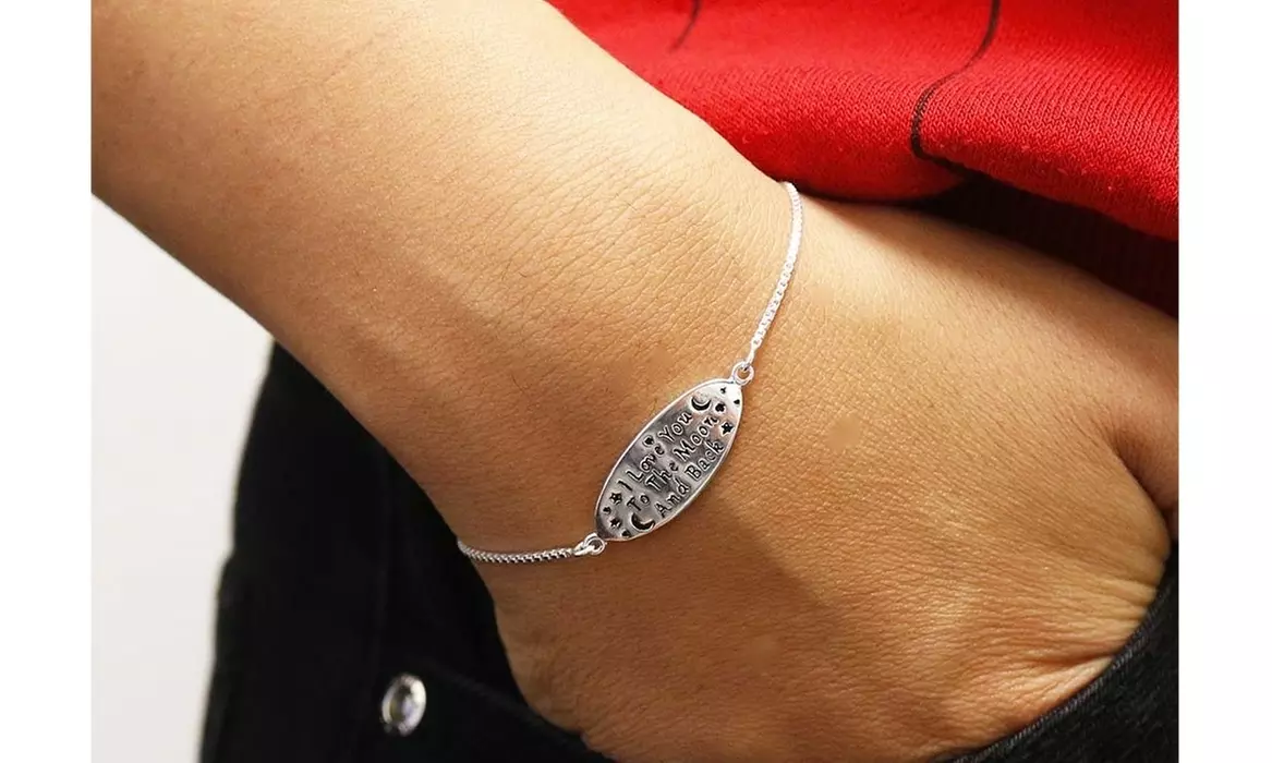 925 Sterling Silver Adjustable Bracelet With Love Engravings - Multiple Options - Primary Image