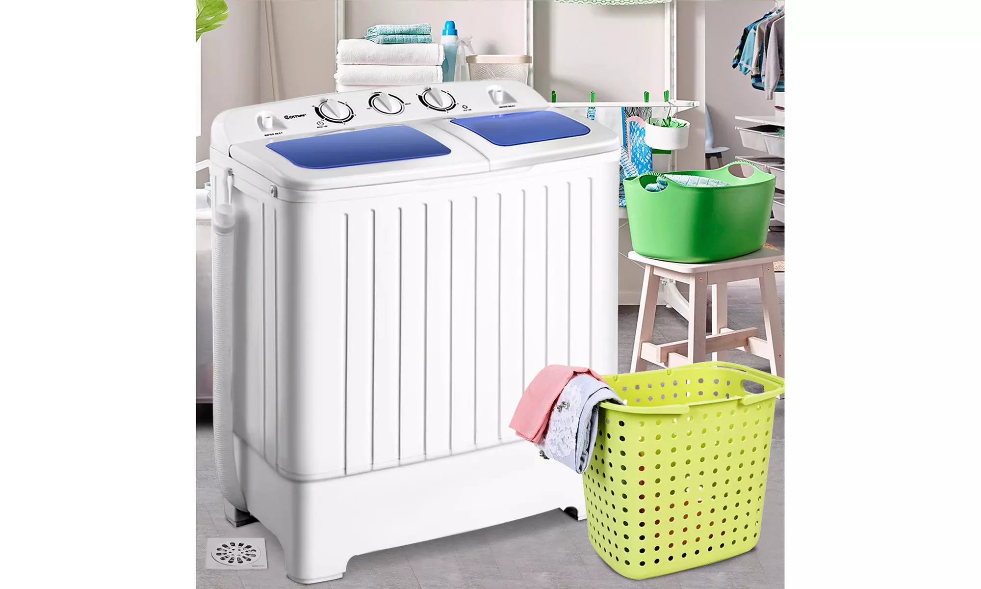 Portable Mini Compact Twin Tub 17.6lb Washing Machine Washer Spin Dryer - Primary Image