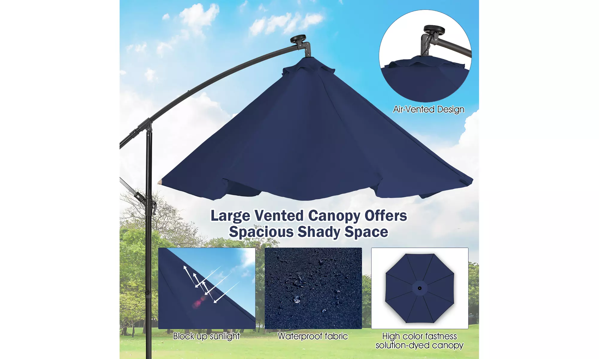 Costway 10FT Cantilever Solar Powered 32LED Lighted Patio Offset Umbrella