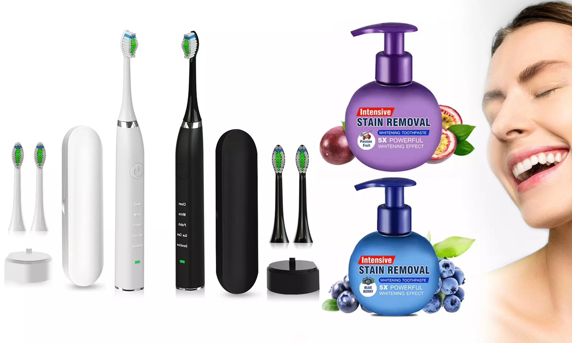 5 Mode Electric Sonic Toothbrush with Baking Soda Whitening Toothpaste - Primary Image