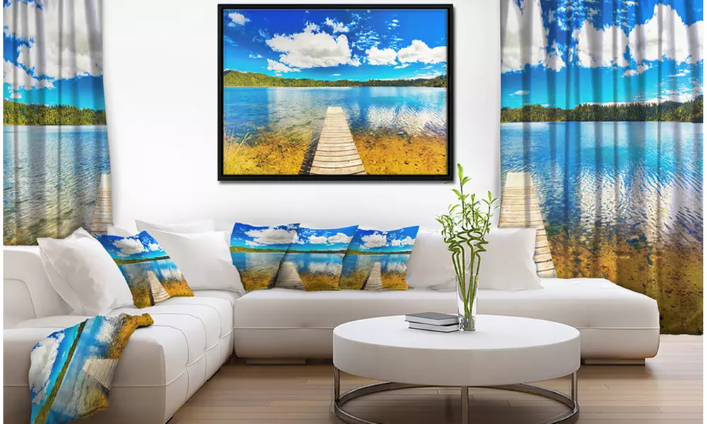 Lake with Pier Panorama - Photography Framed Canvas Art Print - Primary Image