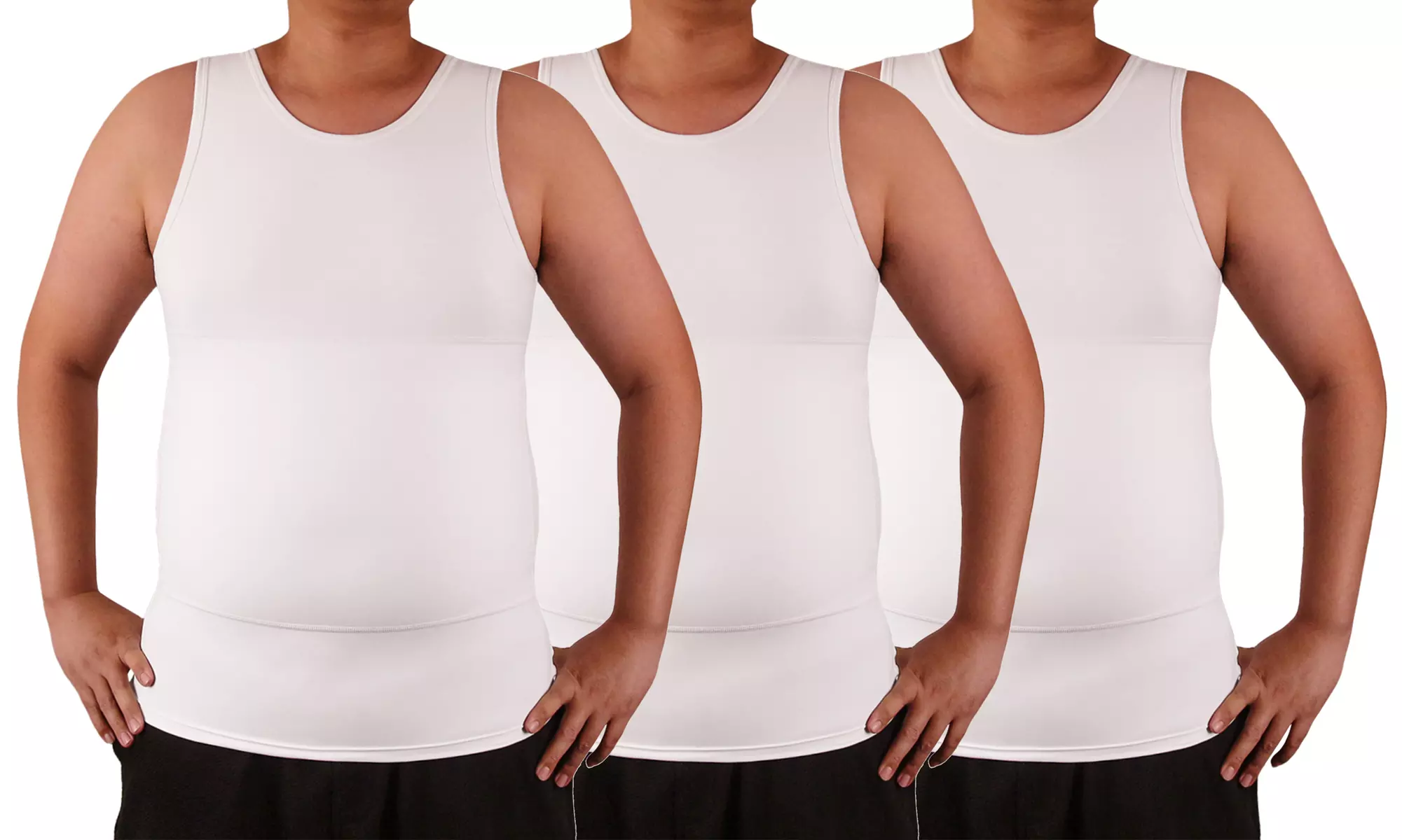 3 Pack Men Compression Shirts Body Shaper Slimming Tummy Vest Thermal Undershirt - Second Medium