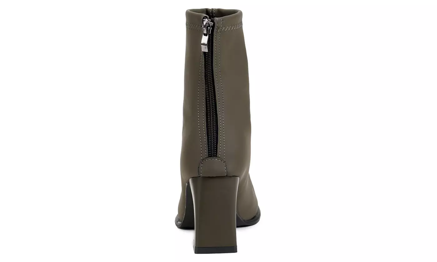 Women's High Heel PU Mid Calf Boot with Back Zipper