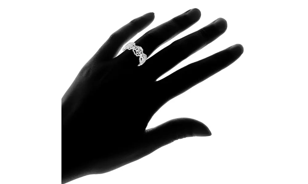 Sterling Silver High Polished Filigree Rose Flower Band Ring, Size 5
