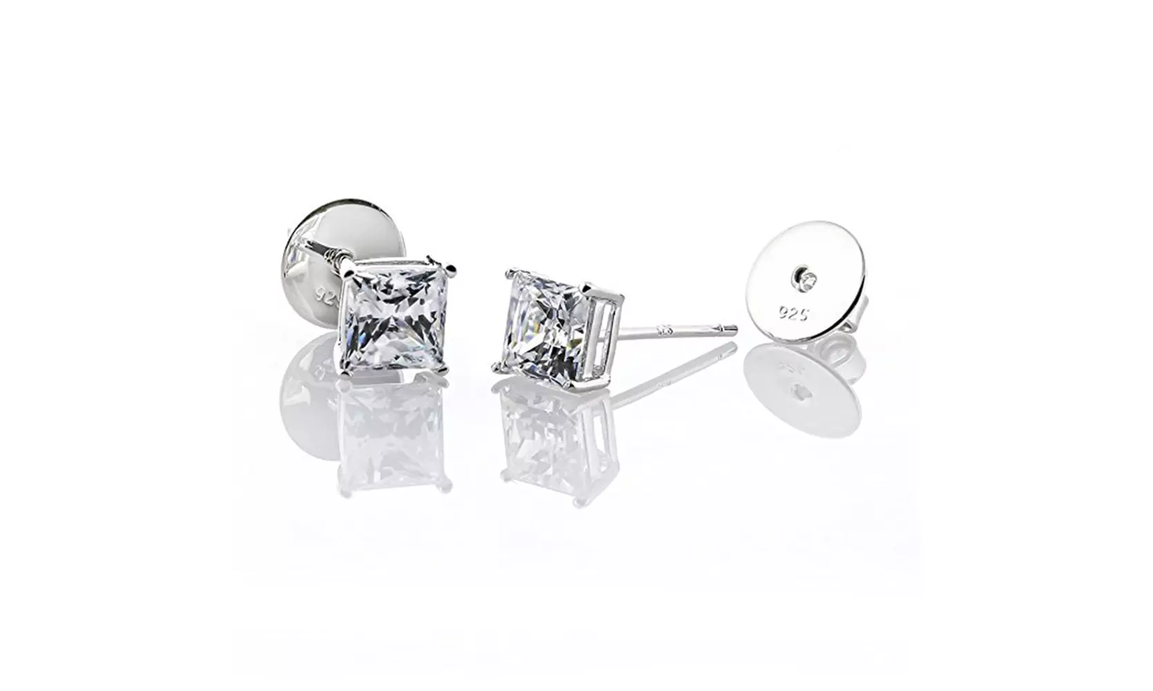 925 Sterling Silver Square Cubic Zirconia Stud Earrings  - Primary Image