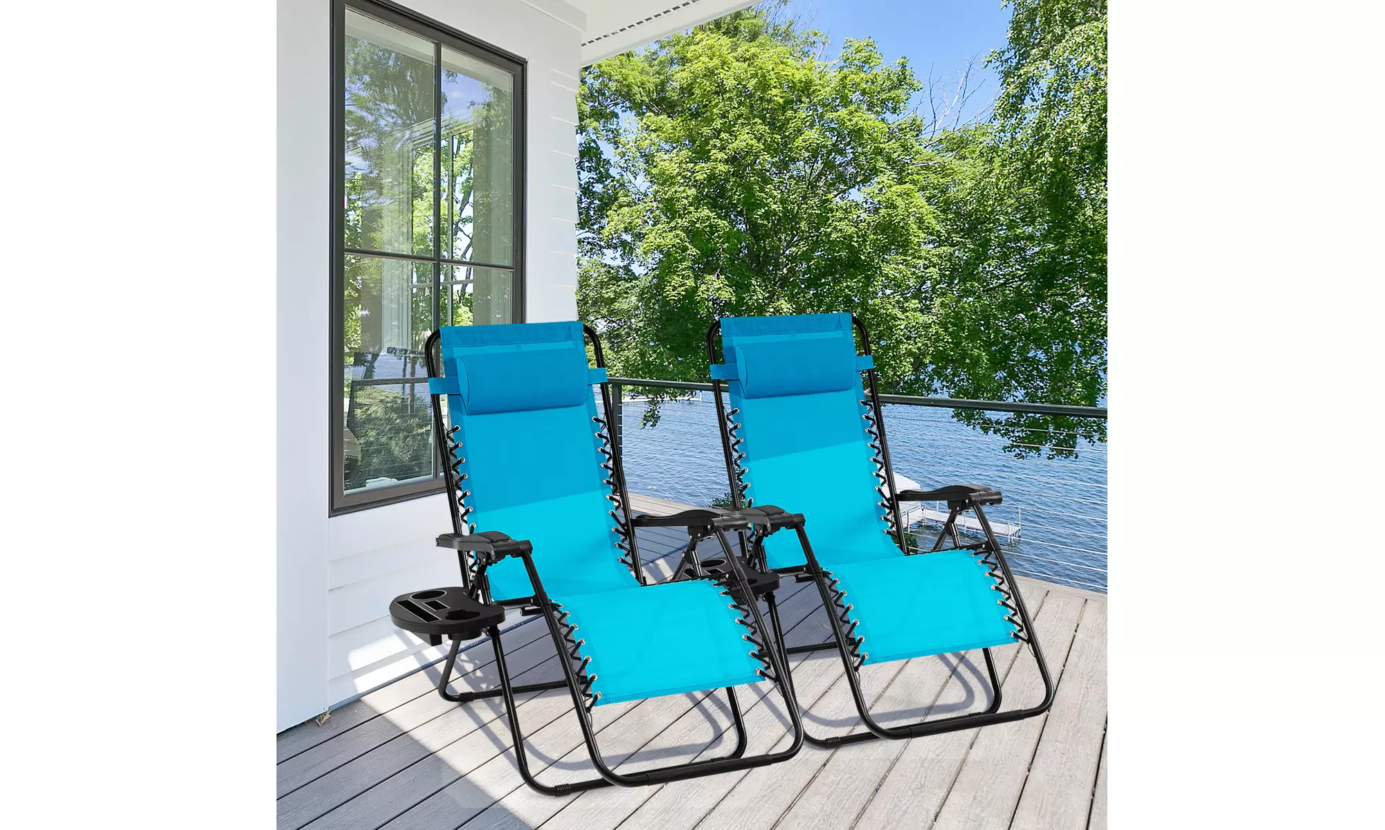 Costway 2PC Folding Zero Gravity Reclining Lounge Chairs-Six Colors Beach Patio