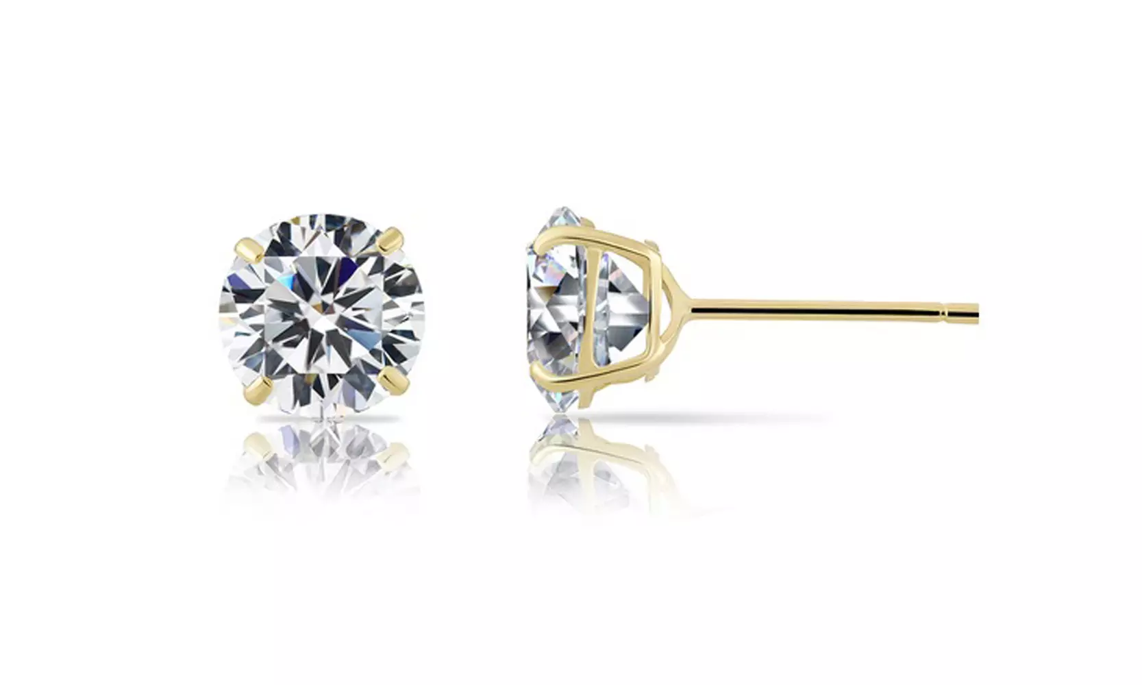 14k Yellow Gold Plated 10mm Round Cubic Zirconia Stud Earrings - Primary Image