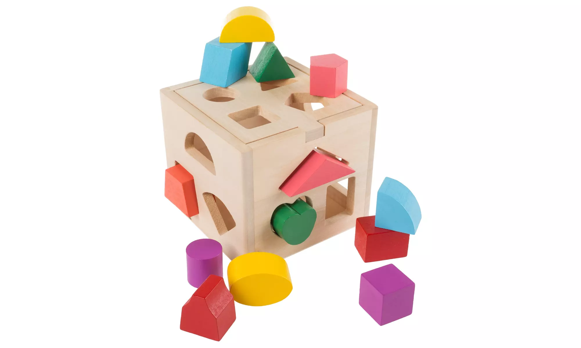 Wooden Shape Sorter Cube Puzzle Toy by Hey! Play! - Second Medium