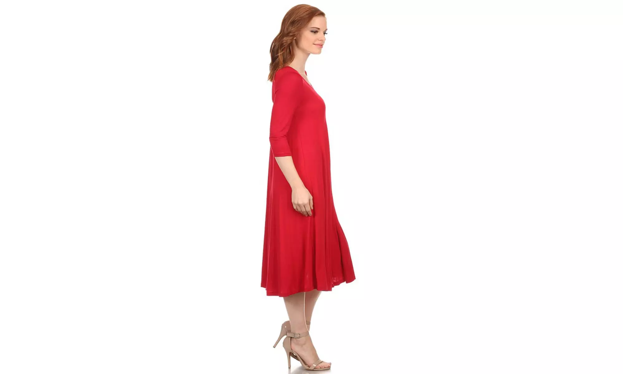 Women's Solid Casual Comfy 3/4 Sleeve Loose Fit A-line Midi Dress