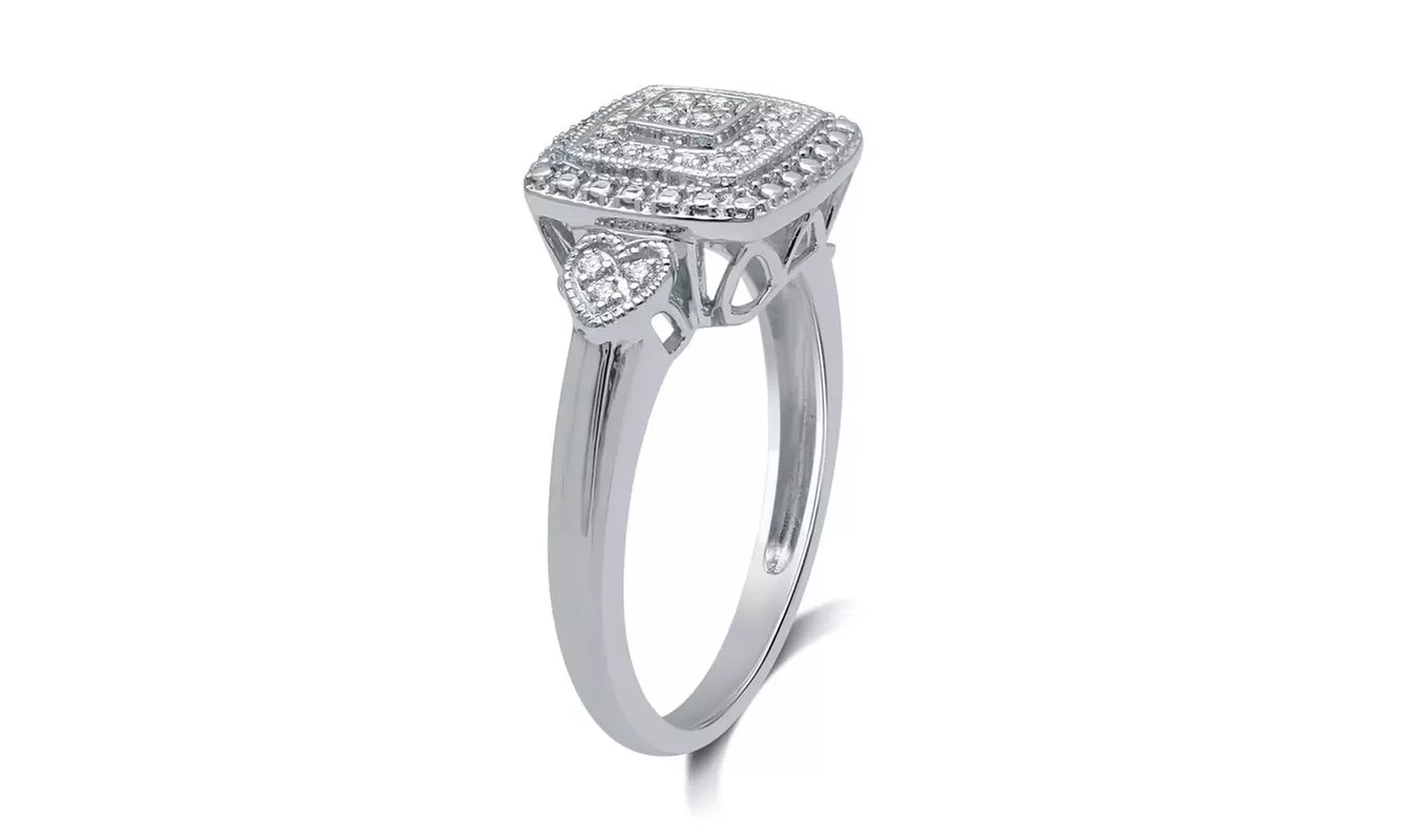 1/10 CTTW Composite Diamond Cushion Frame Ring Sterling Silver By DeCarat