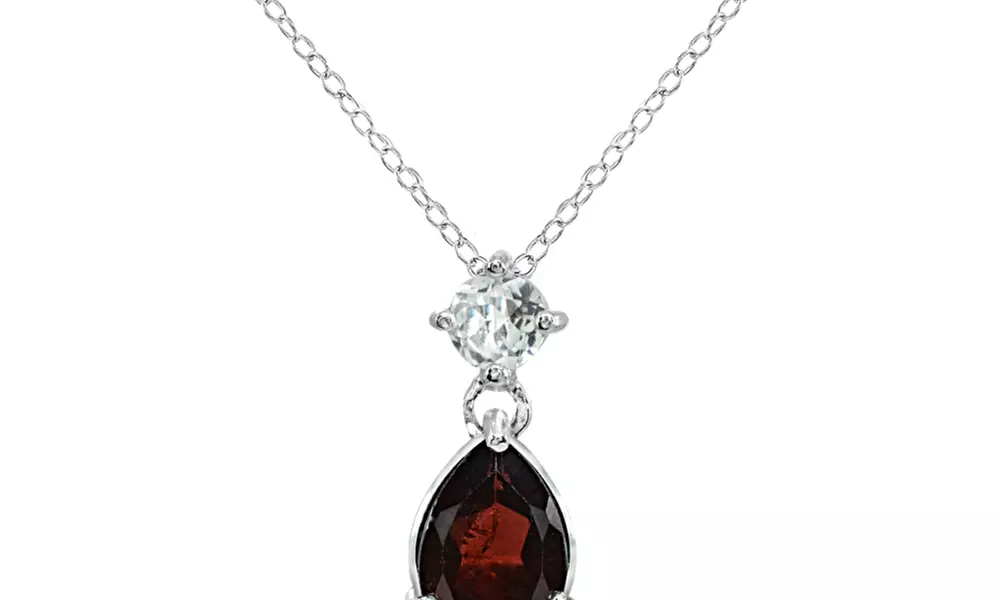 9x7mm Teardrop Garnet & White Topaz Sterling Silver Slide Dangling Necklace