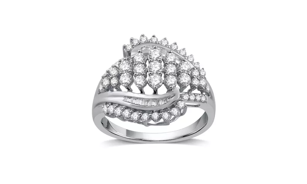 1 CTTW Diamond Cluster Fancy Engagement Ring In 10K White Gold By DeCarat - Primary Image