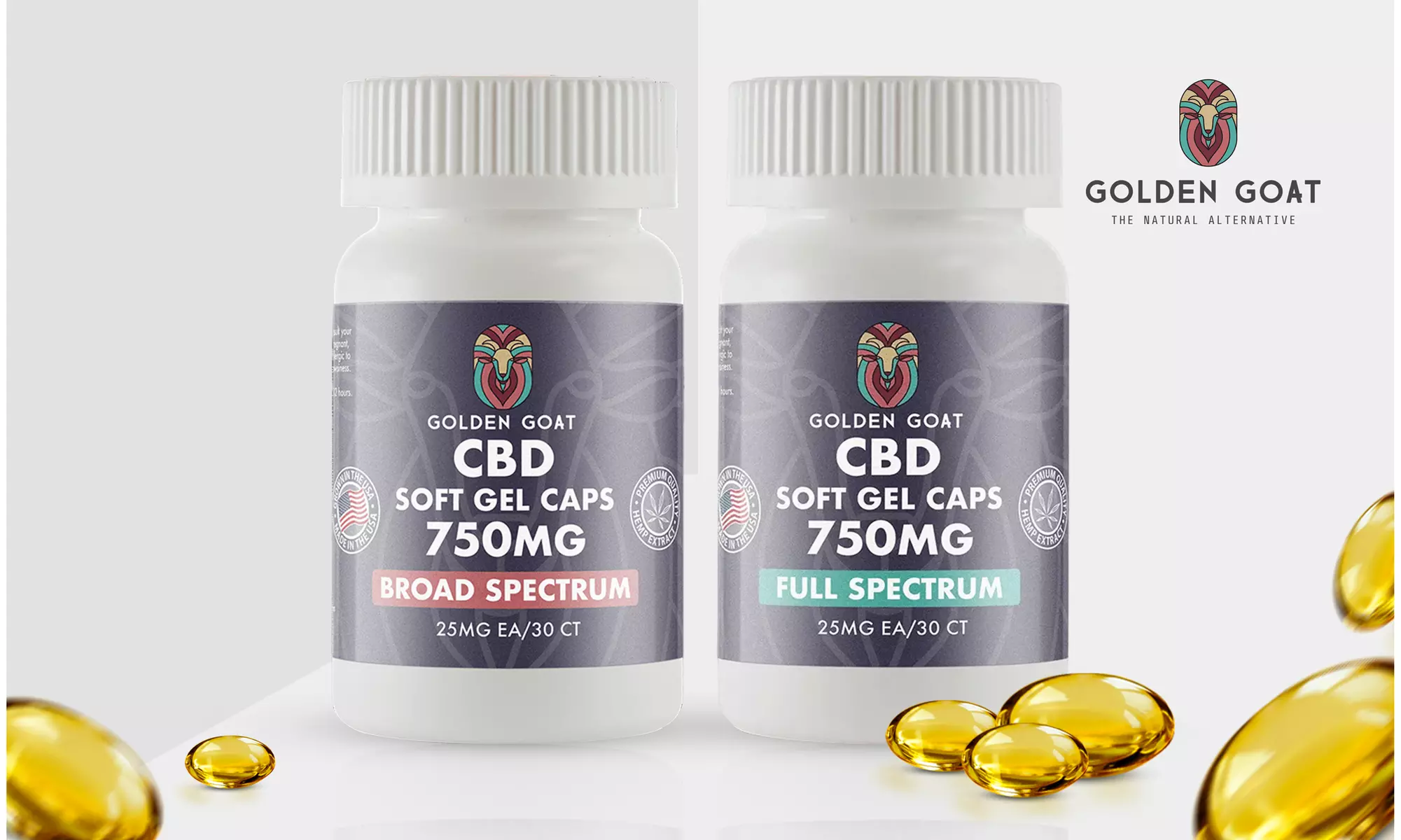 CBD Gel Capsules - Full & Broad Spectrum Vitamins 750MG from Golden Goat