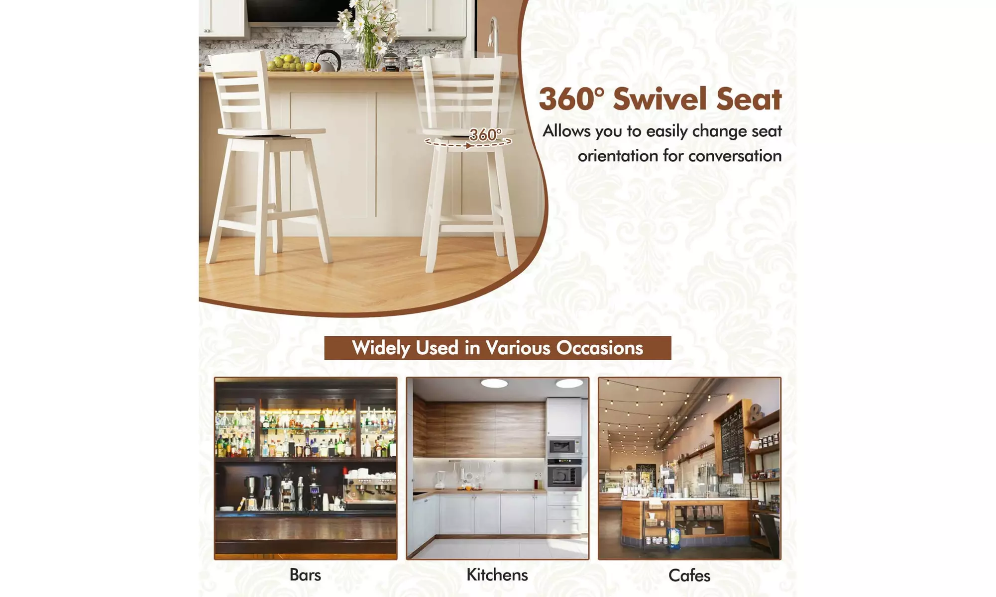 Costway 24.5" Counter Height Bar Chairs Swivel Bar Stools with Hollow Backrest