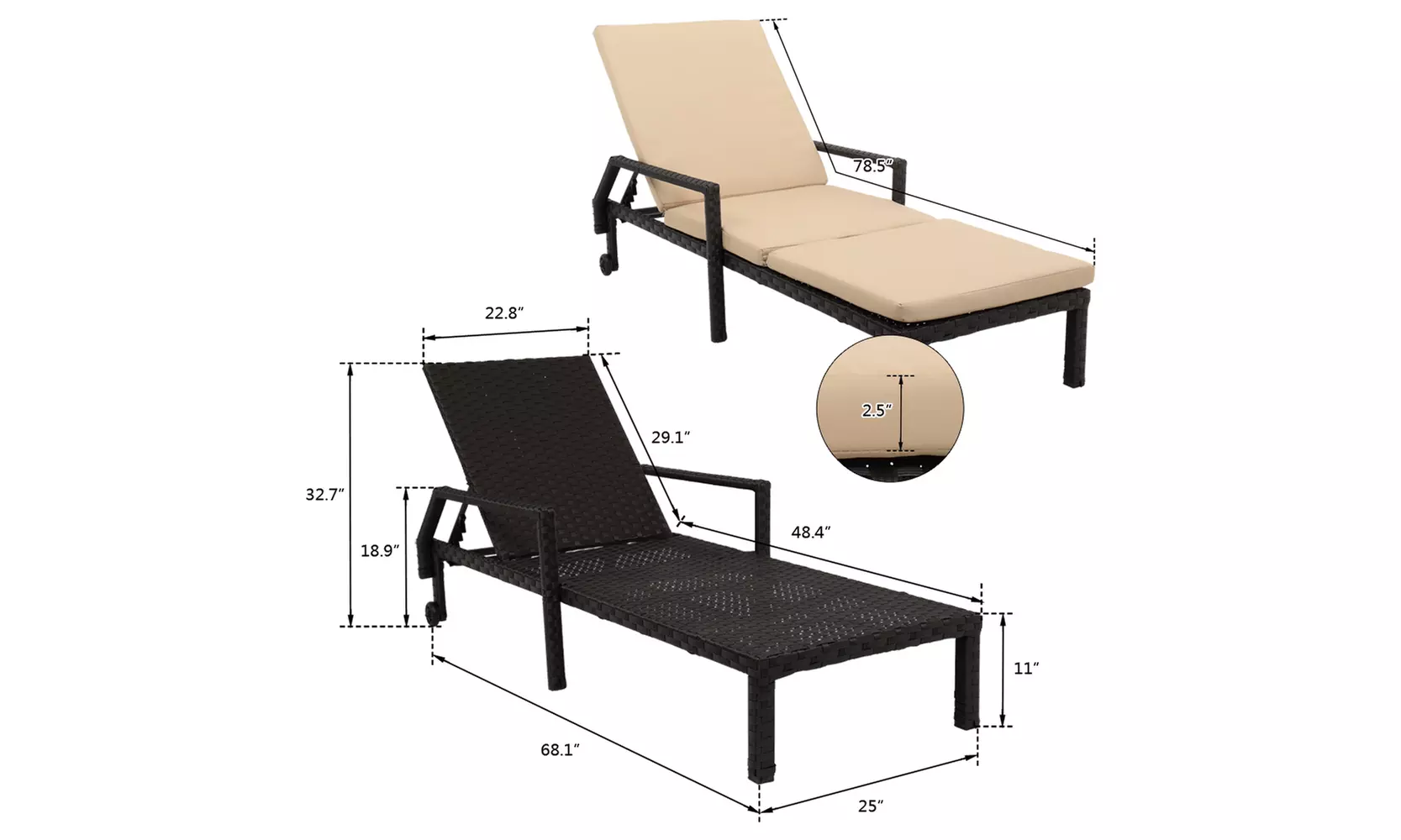 Wheeled Patio Garden Rattan Bed