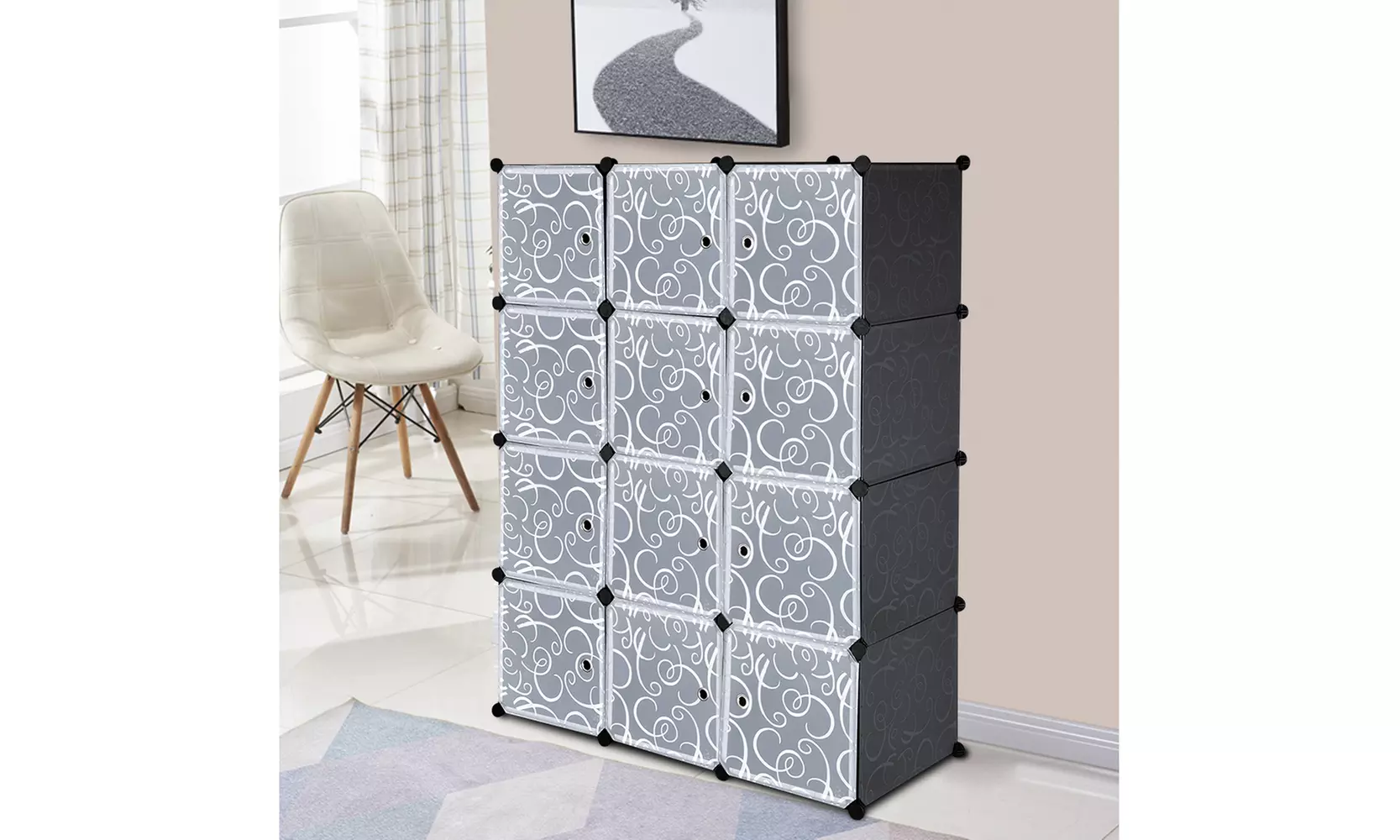 12-Cube Shelves with Doors, Modular Bookshelf Units, Clothes Storage Shelves - Second Medium