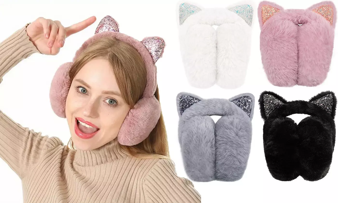 Fuzzy Cat Ear Winter Earmuffs - Multiple Options - Primary Image