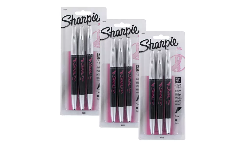 Sharpie Pink Ribbon Grip Porous Point Pen, 0.8mm, Fine Point, Black, 9 Count - Primary Image