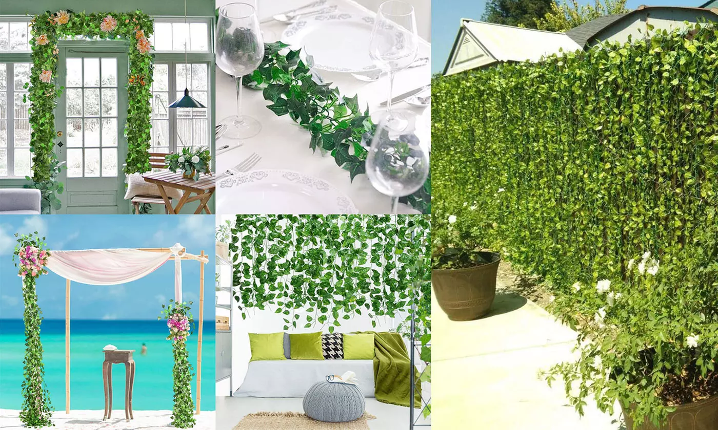 12Pcs Artificial Hanging Plants Fake Leaves Greeny Chain Wall Room Garden Decor