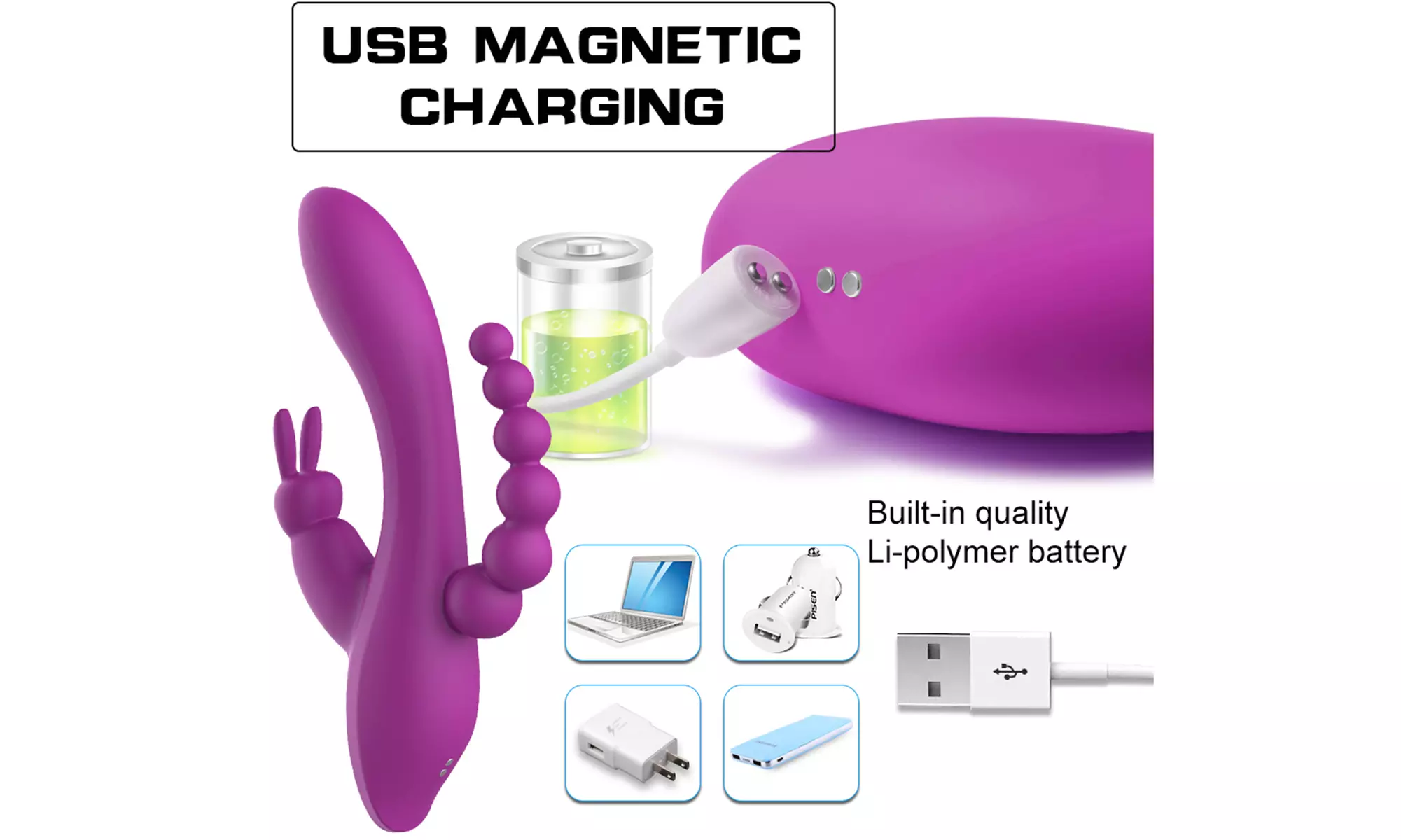 Triple Climax G-Spot Anal Clitoris Rabbit Vibrator Rechargeable Adult Sex Toys