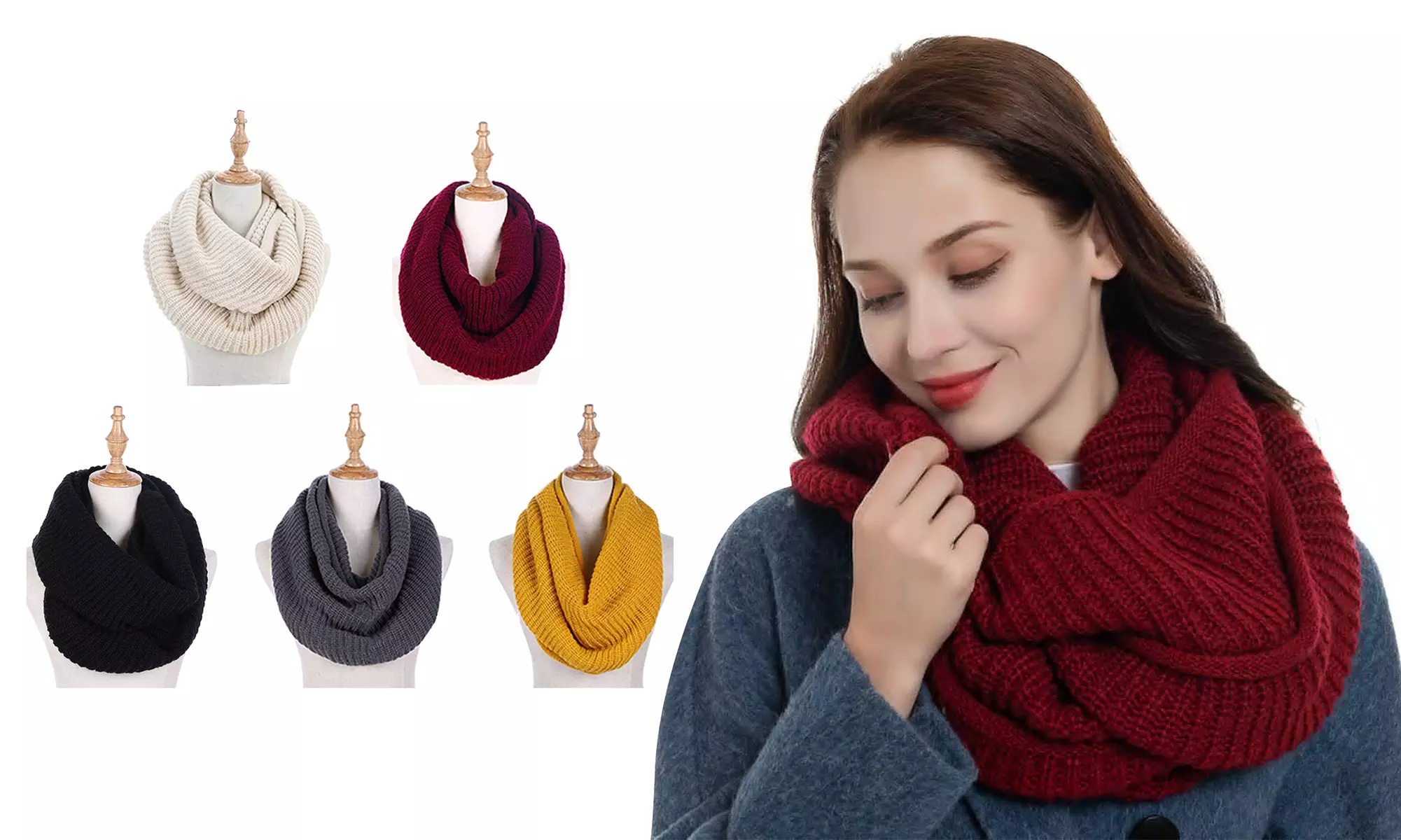 Women's Winter Knit Infinity Scarf Thick Neck Warmer Scarf Circle Loop Scarves - Primary Image
