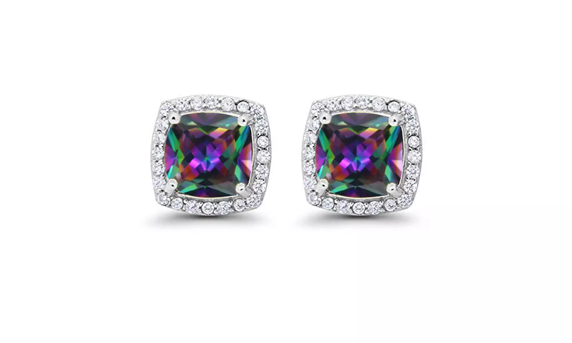 Paris Jewelry 10k Gold Plated Created Halo Princess Gemstones Stud Earrings