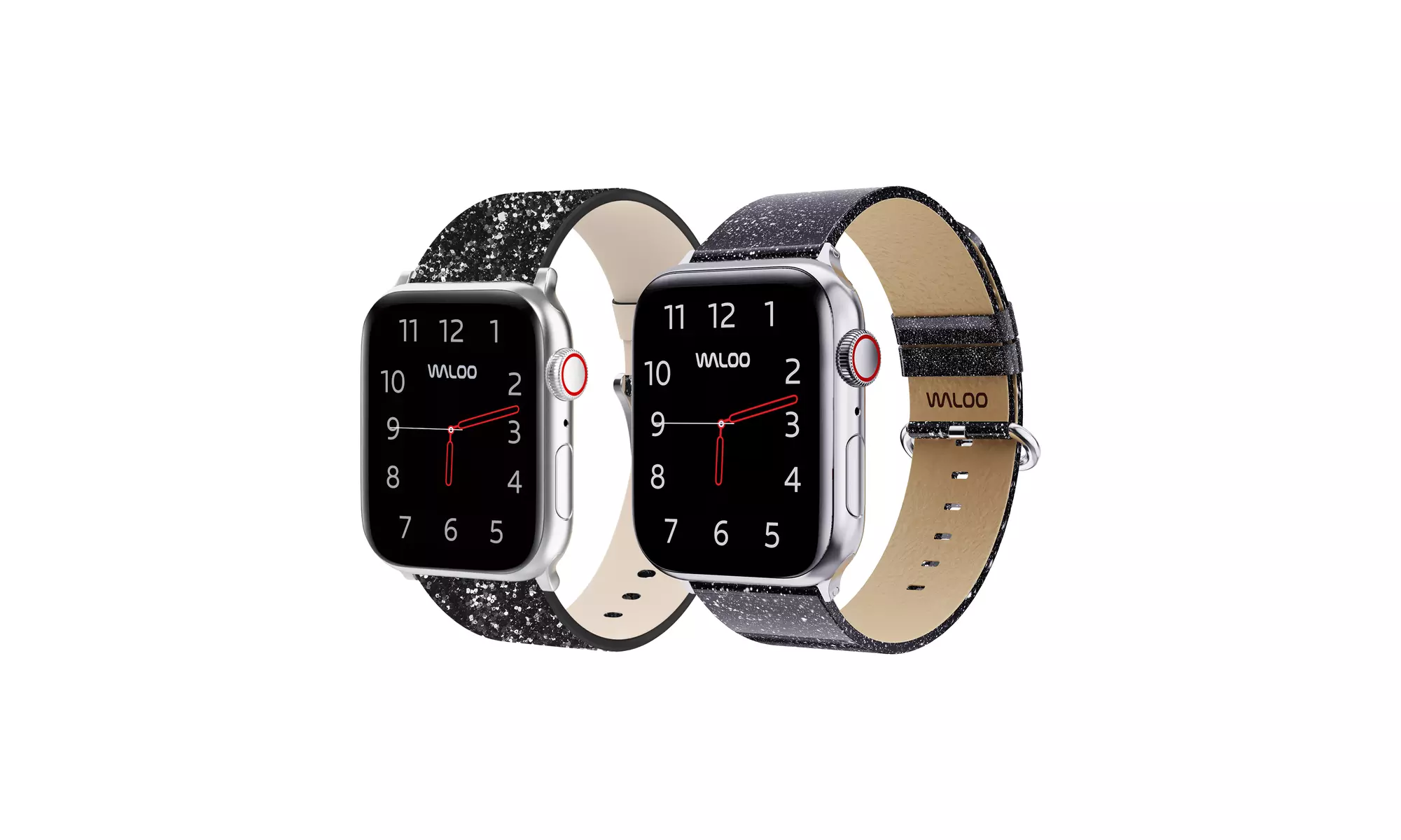 Waloo Two-Pack of Leather Bling and Shiny Brilliance Apple Watch Bands