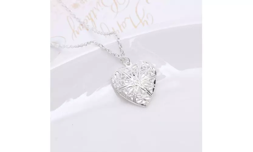 Italian Sterling Silver Plated Heart Locket Chain Necklace - Second Medium