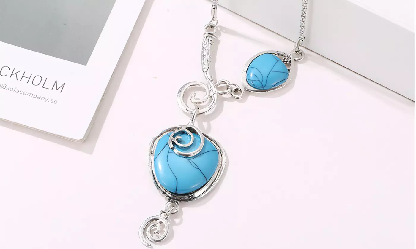Genuine Turquoise Pendant Necklace for Women Silver Vintage Personalized Jewelry