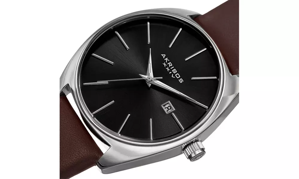 Akribos XXIV Men's Quartz Date Leather Strap Watch AKGP945