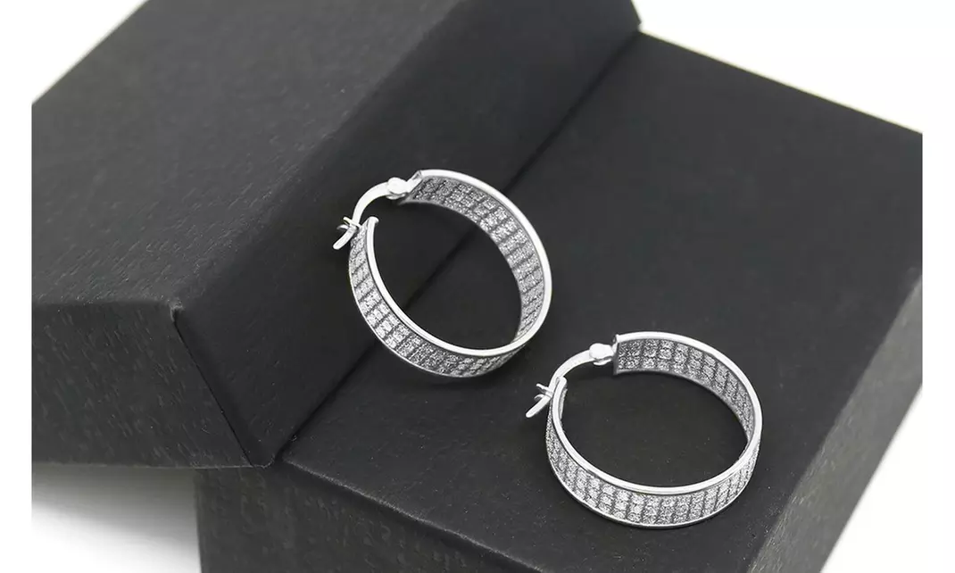 Sterling Silver 3 Row Hoop Earrings Made With Crystals From Swarovski