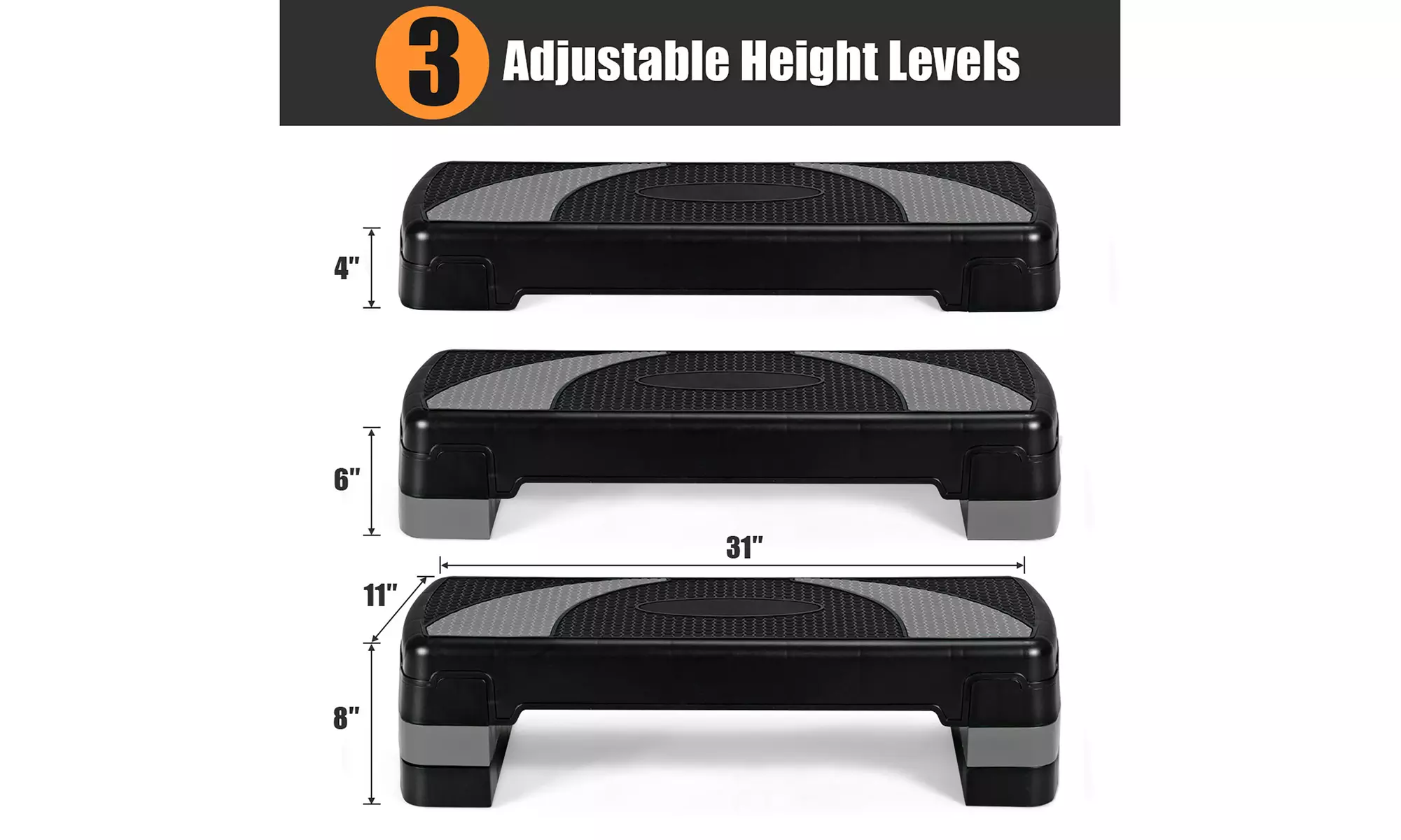 31'' Aerobic Exercise Stepper Cardio Trainer 3 in 1 Adjustable Height 4'' - 6''