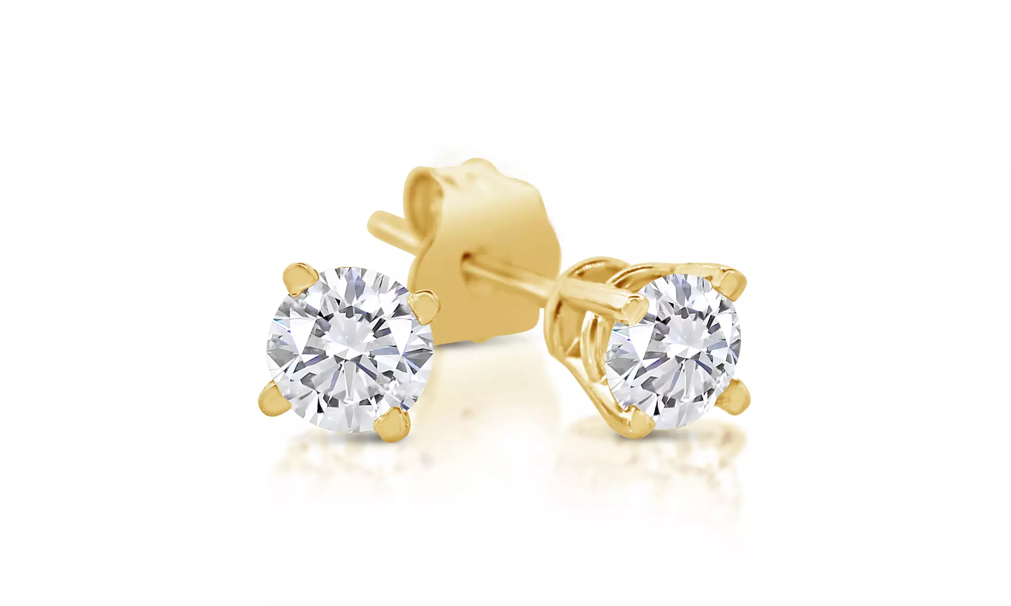  14k Yellow Gold Round 1/4 Carat Diamond Stud Earrings - Second Medium