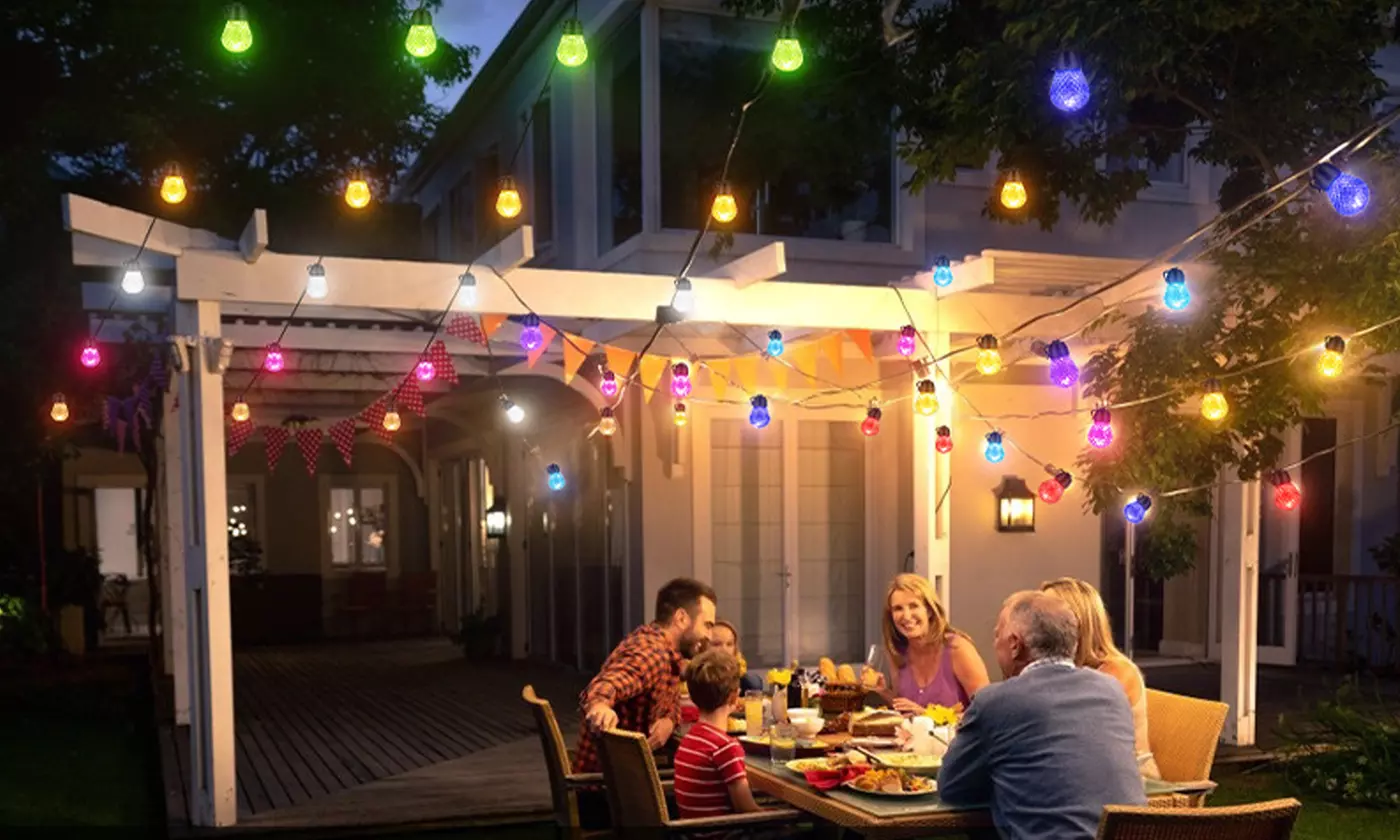 iMounTEK 52.5FT RGB Outdoor String Lights 15-LED Color Changing w/ Remote & App