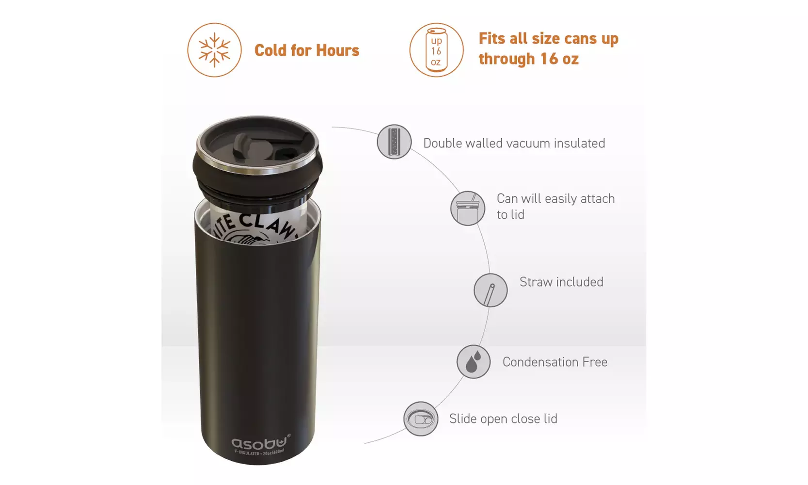 Asobu 16oz Multi Can Cooler, Insulated Stainless Steel with Lid