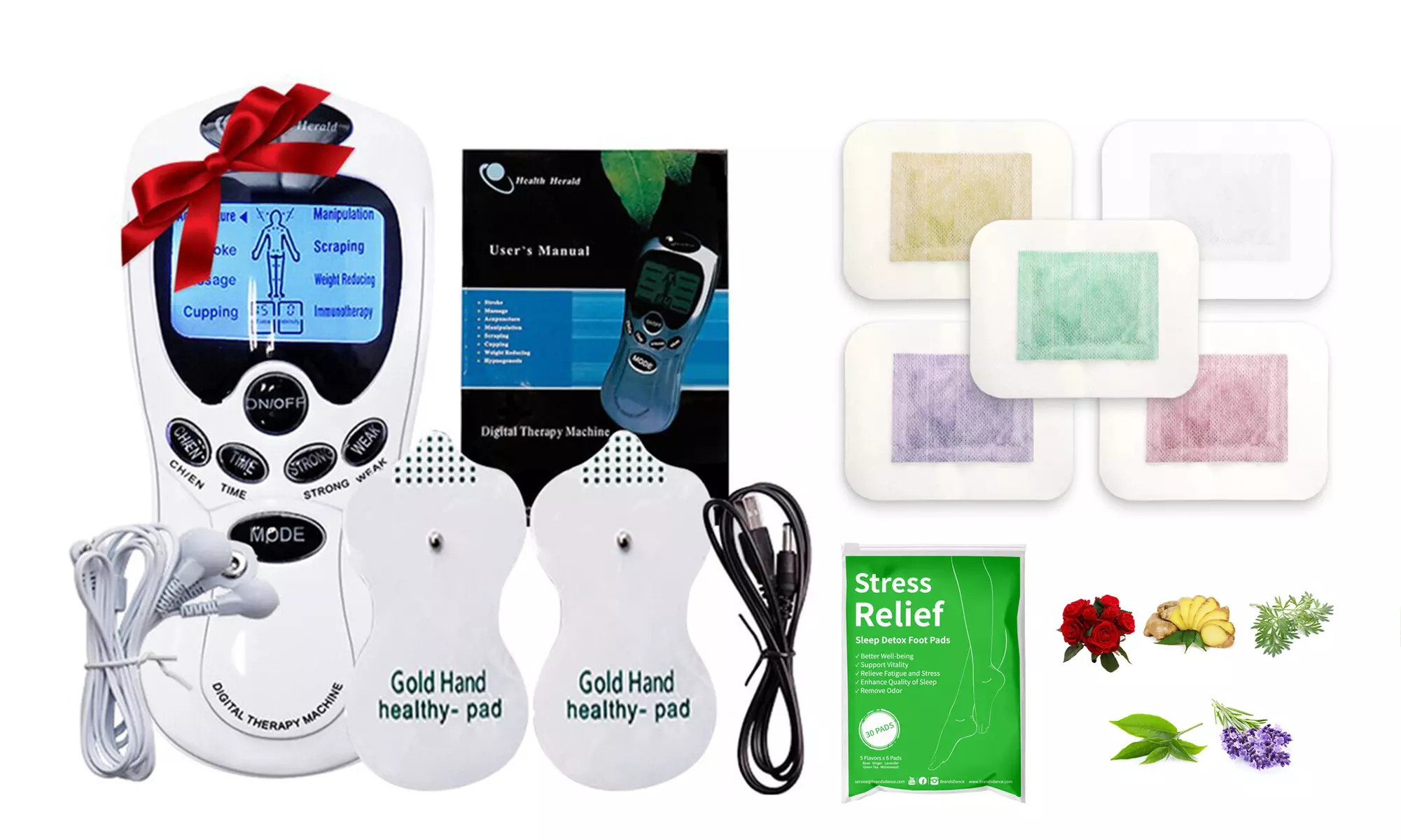 30 pcs Stress Relief Sleep Detox Foot Pads & TENS Unit 8 Modes Muscle Stimulator - Primary Image