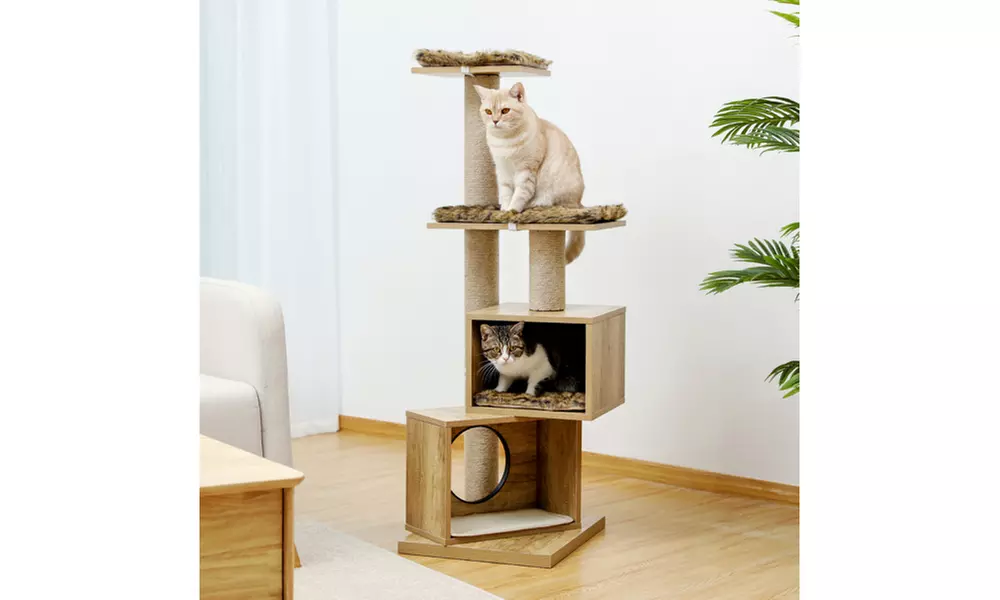 Cat Tree Cat Tower Sisal Scratching Post Double Condos Kitten Activity Centre