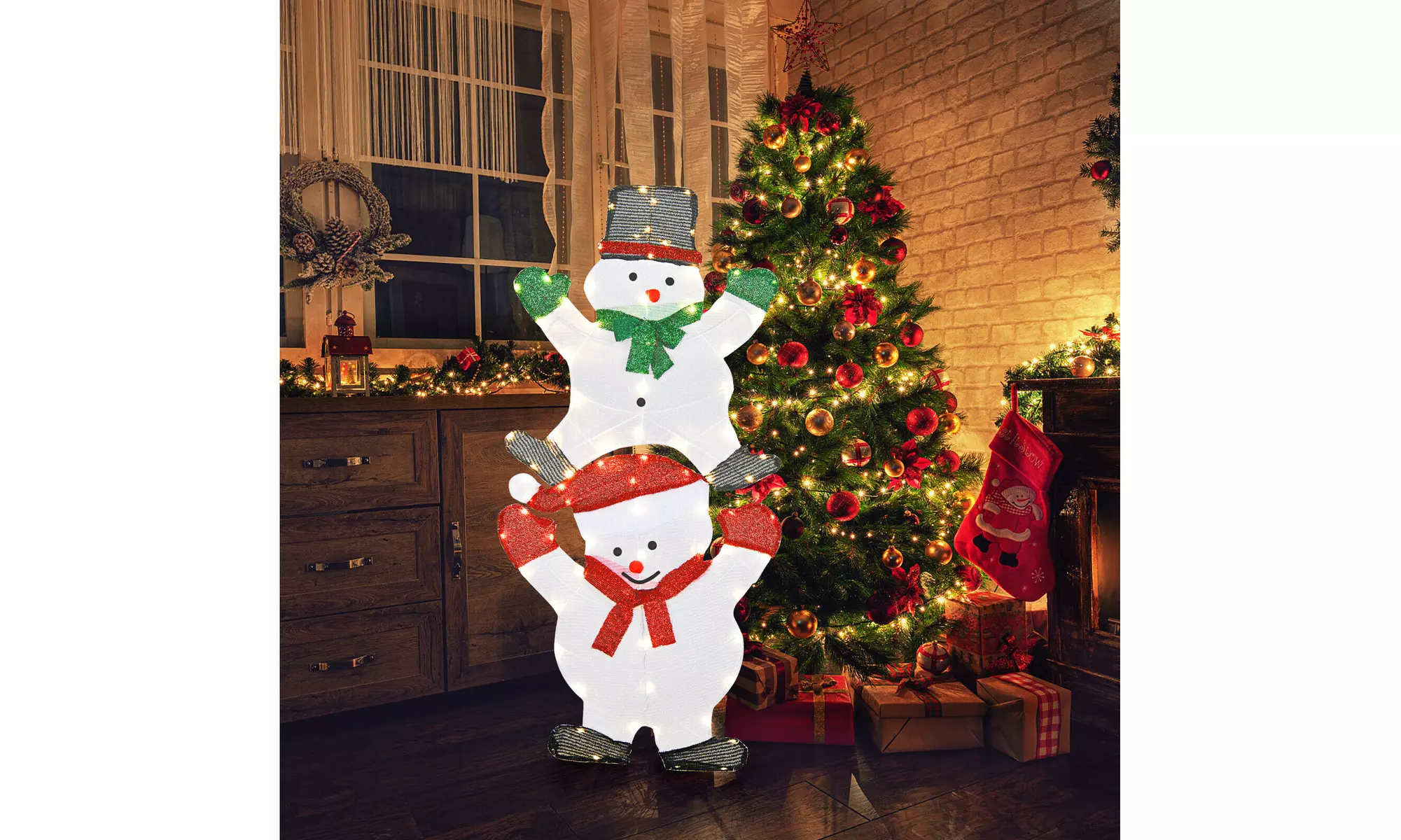 Christmas Yard Sign 54" Snowman Xmas Decorations W/ Stakes & String Lights