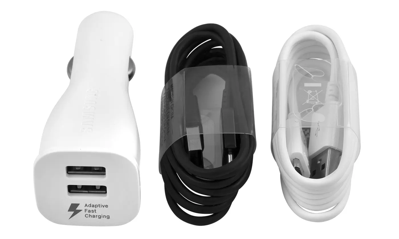 Samsung OEM Fast Dual Car Charger with USB C Type-C and Micro Cables - Primary Image