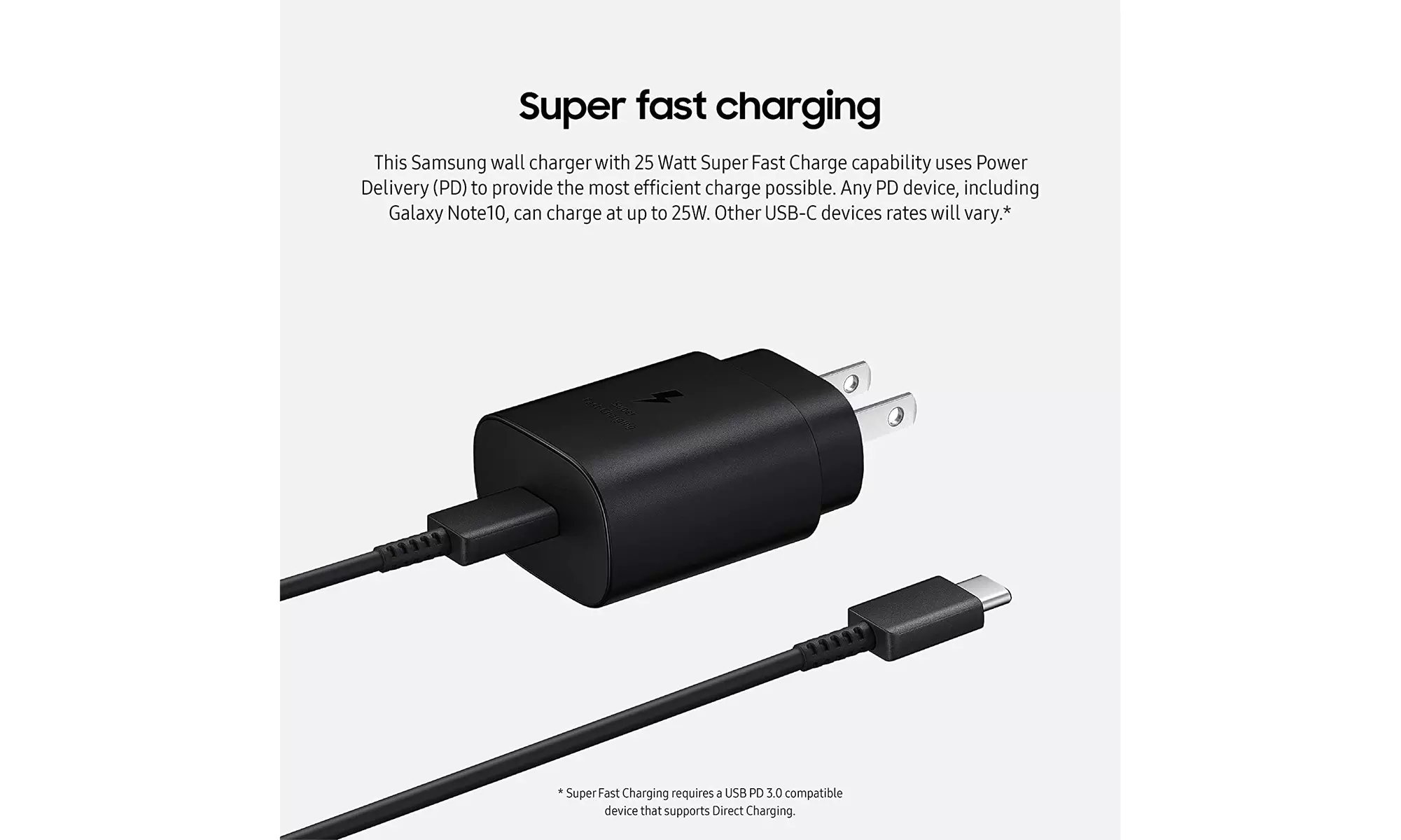 Samsung 25 Watt Super Fast Wall Charger with USB-C to USB-C cable included 