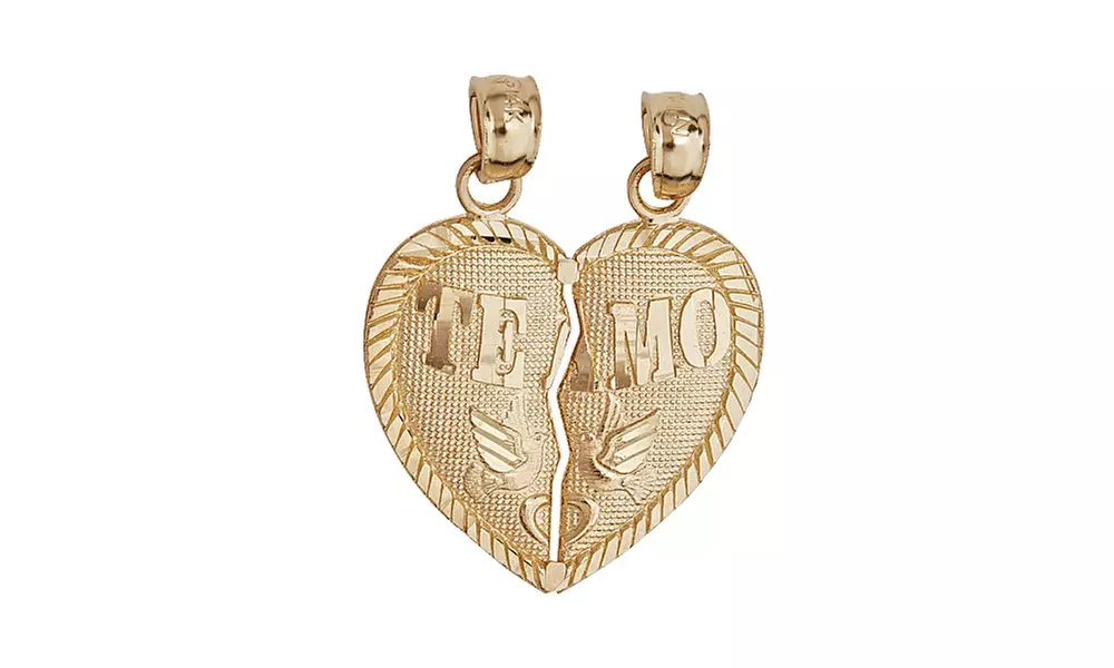 14K Gold Yellow "TEAMO" Broken Heart Pendant - Primary Image