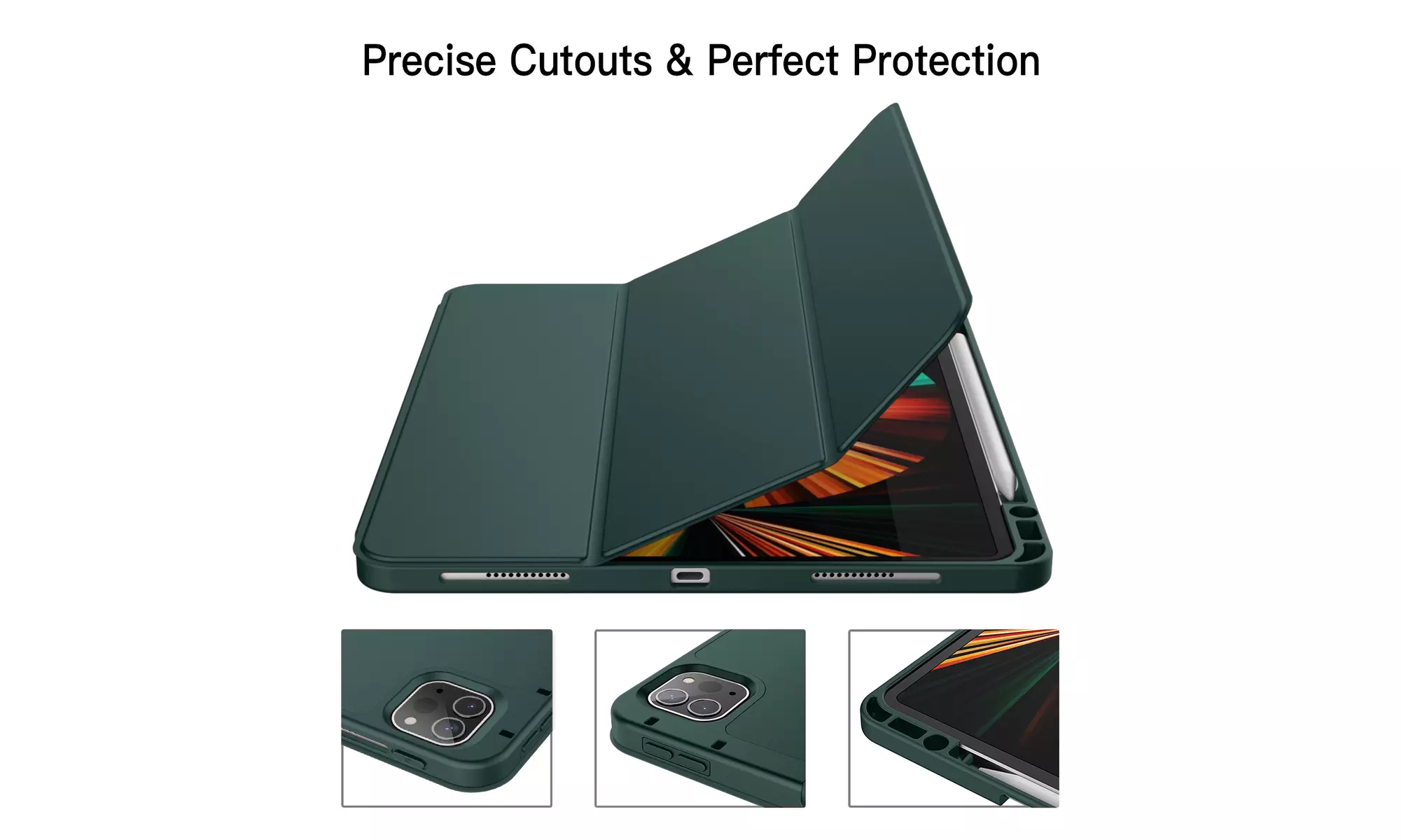 iPad Pro 12.9'' (2022/2021) Case with Pencil Holder, Support 2nd Pencil Charging