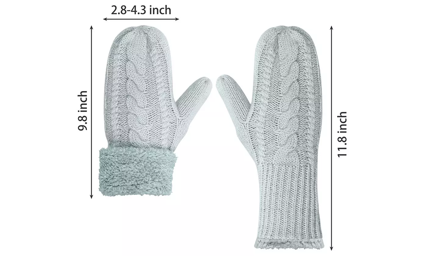 Women's Cozy Winter Knit Mitten Gloves With Fleece Lining