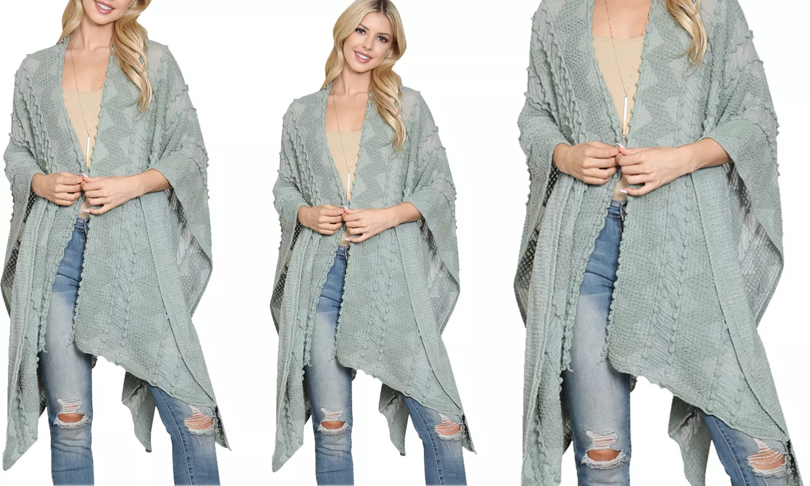 Riah Fashion Pompom Palmer Kimono