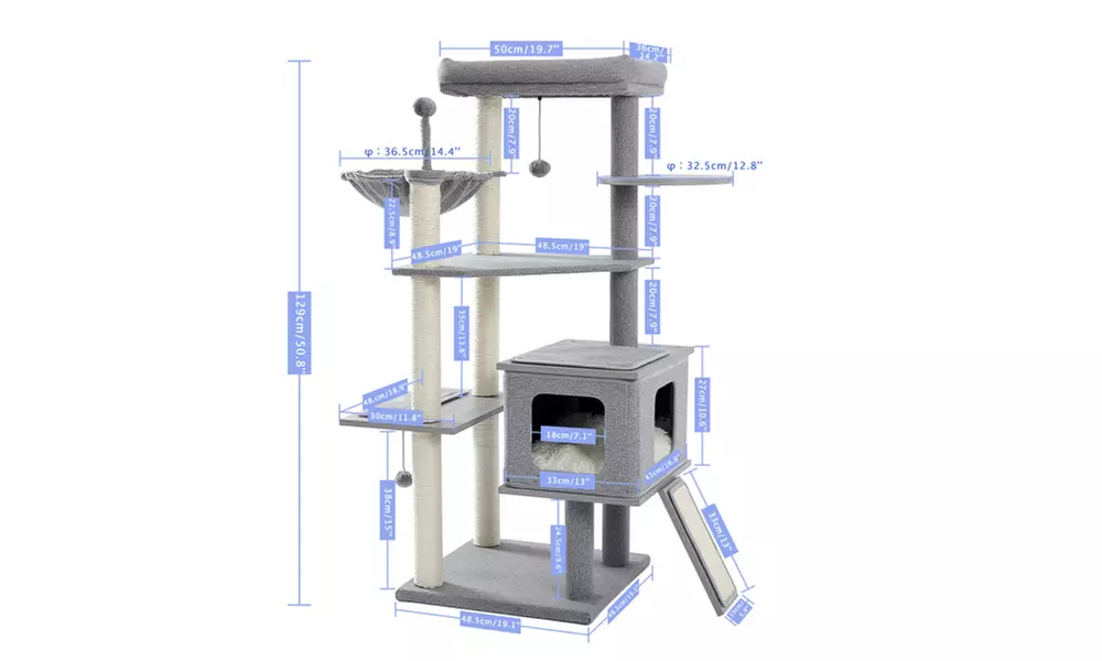 7 Levels 50 Inch Modern Cat Tree Cat Tower with Natural Scratching Posts Grey - Second Medium