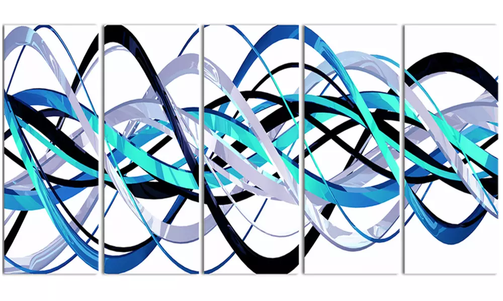 Blue and Silver Helix Metal Wall Art 60x28 5 Panels - Primary Image