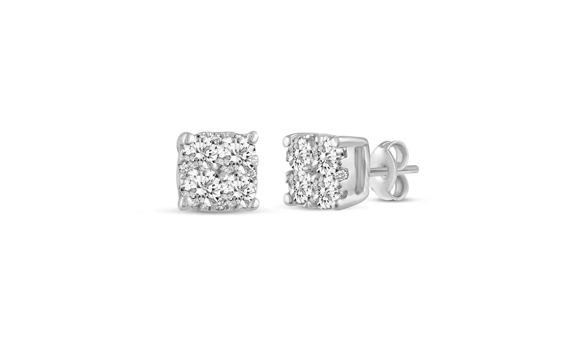 1Ct Diamond Cushion Cluster Stud Earring in Sterling Silver by Fifth and Fine - Primary Image