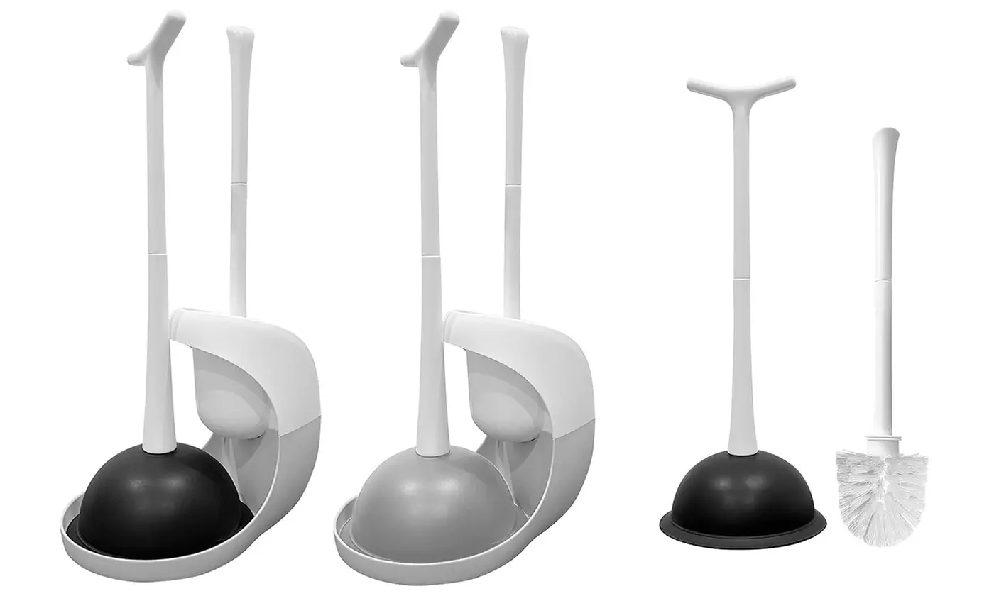 NewHome Toilet Brush & Plunger Set with Ventilated Holder for Bathroom Cleaning - Primary Image